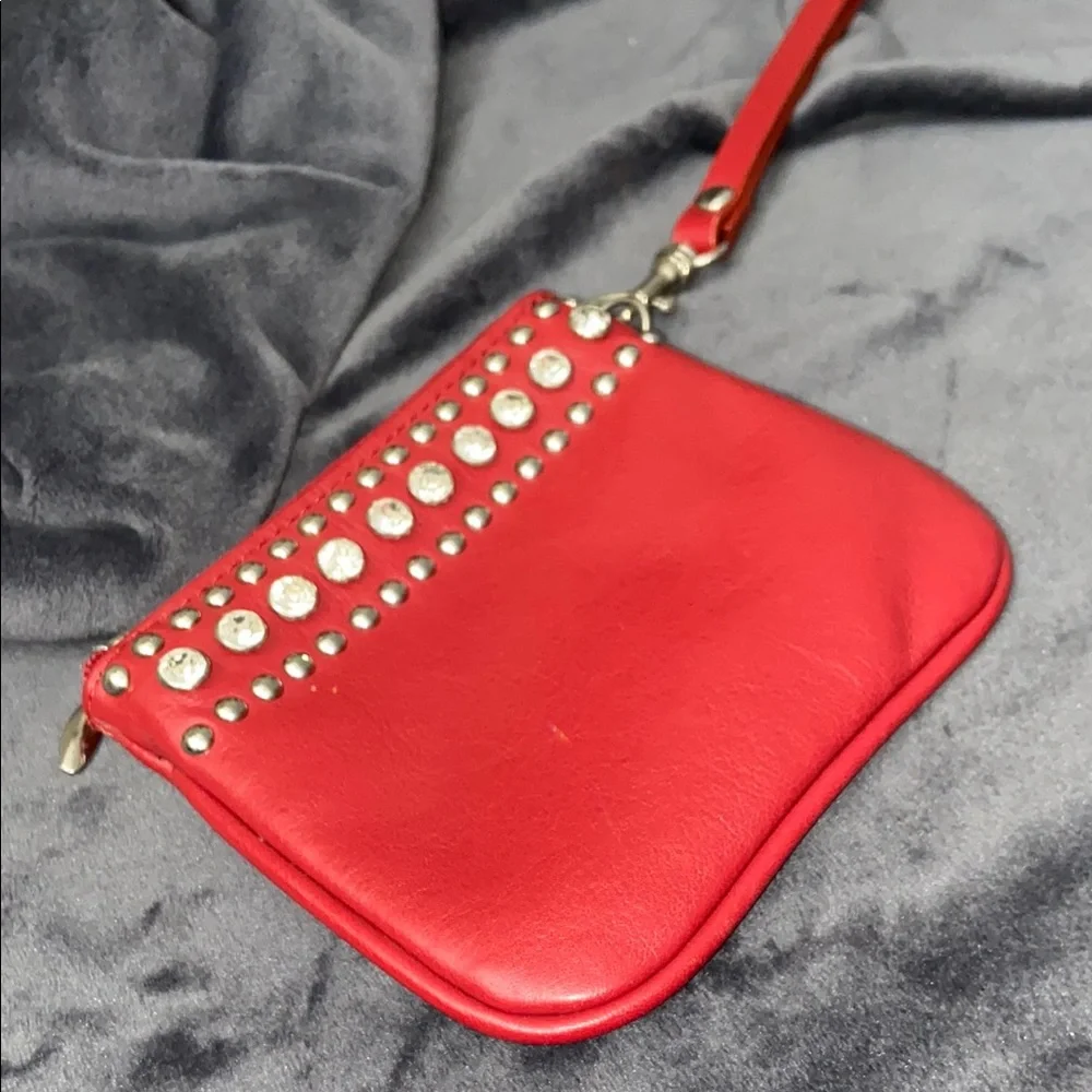 Red Leather Studded Women's Wristlet Belt Bag